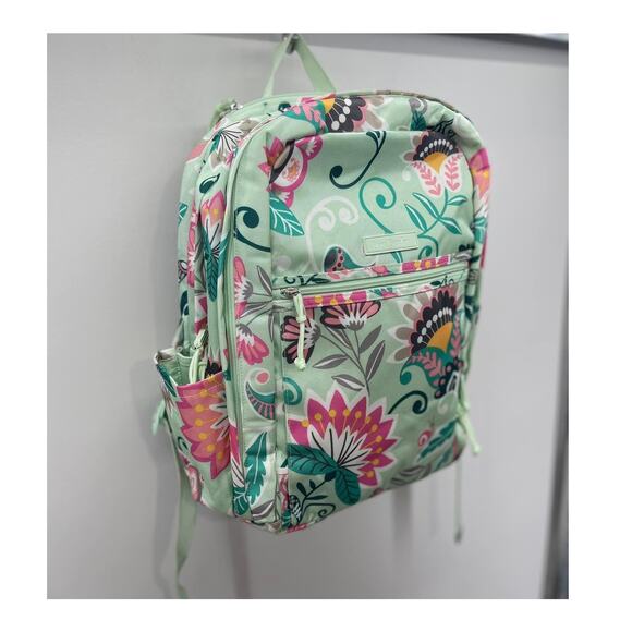 Vera Bradley Lighten Up Grand Laptop‎ Backpack Mint Green Pink Flowers Snail - Picture 3 of 9